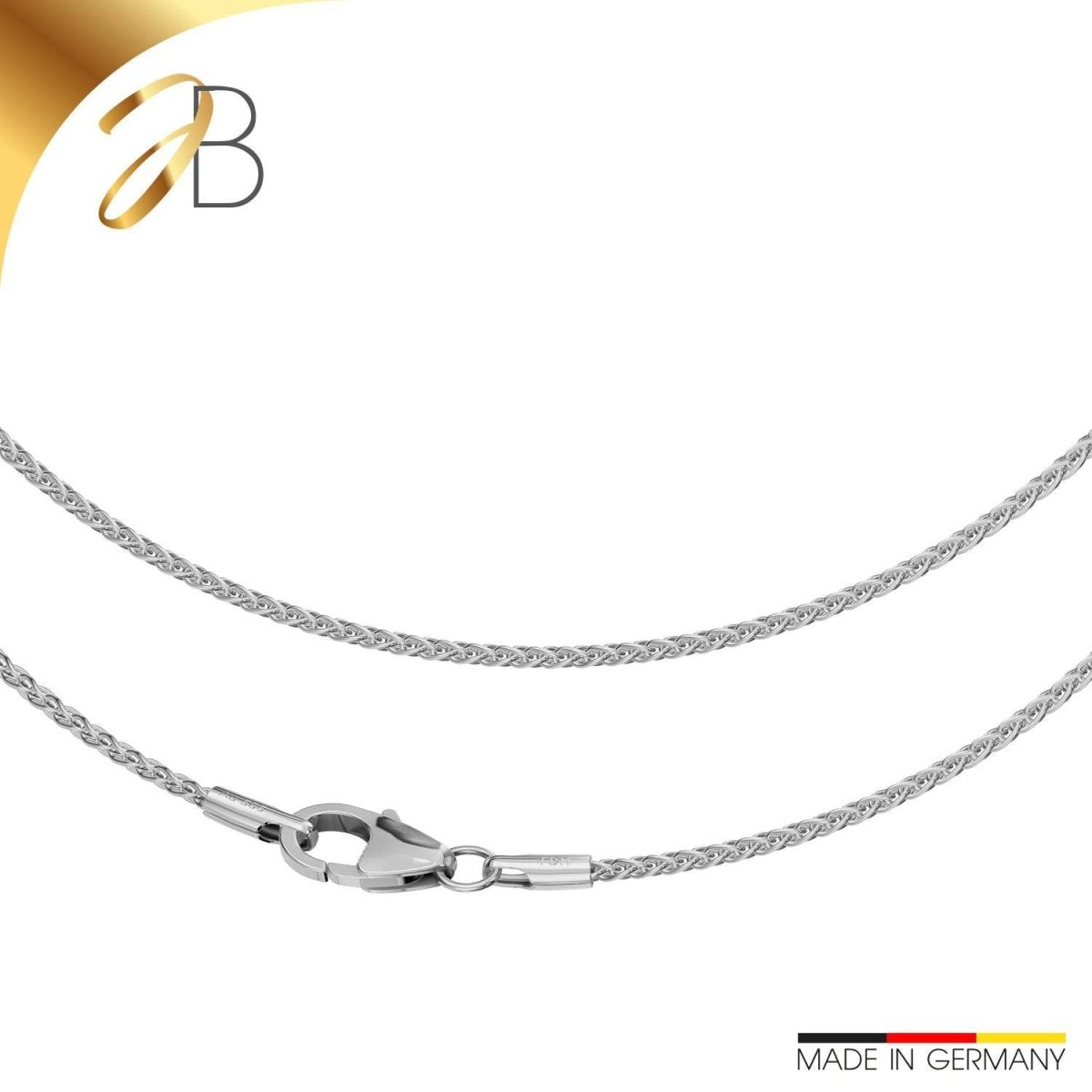 JB Edle Goldkette Zopfkette 585 14 K Weißgold 1,3 mm