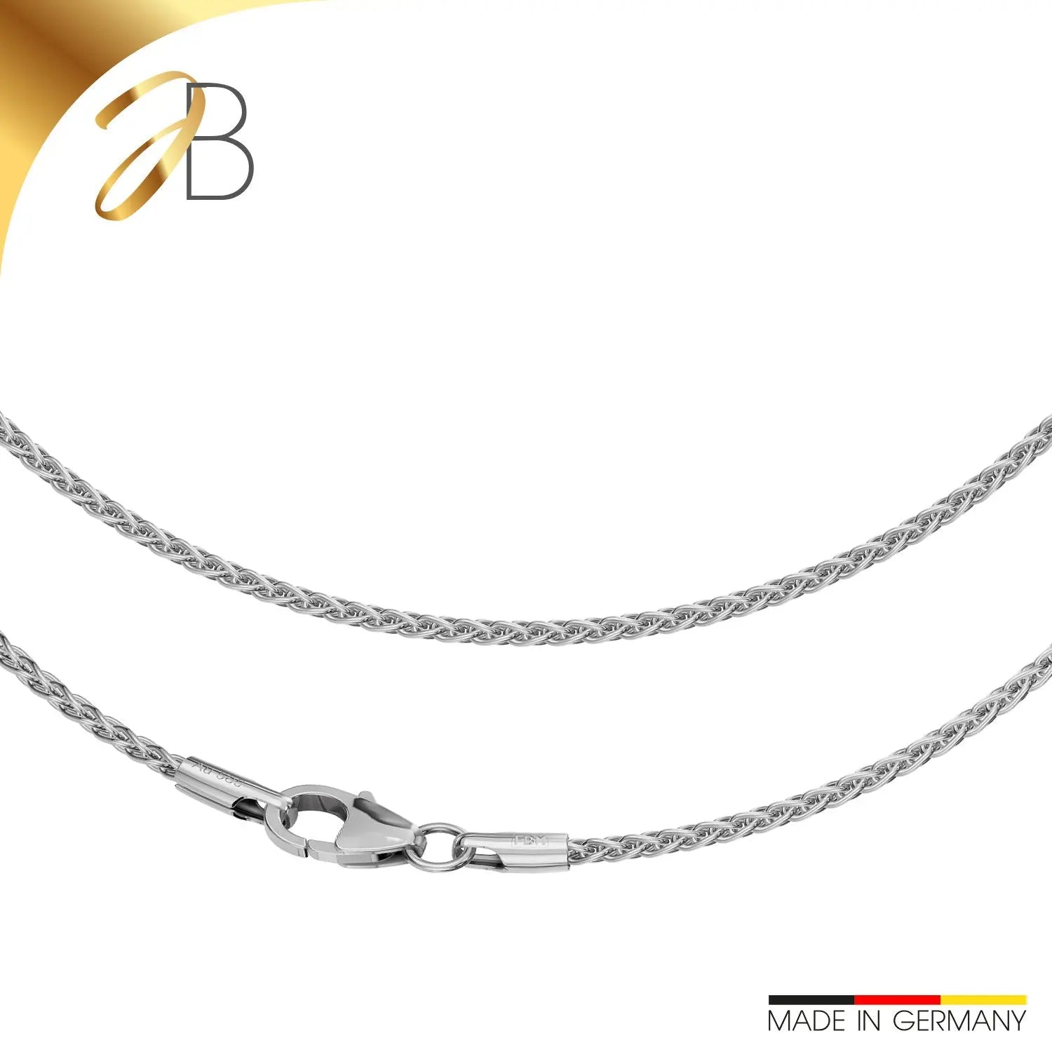 JB Edle Goldkette Zopfkette 585 - 14 K Weißgold 1,7 mm 36 - 60 cm