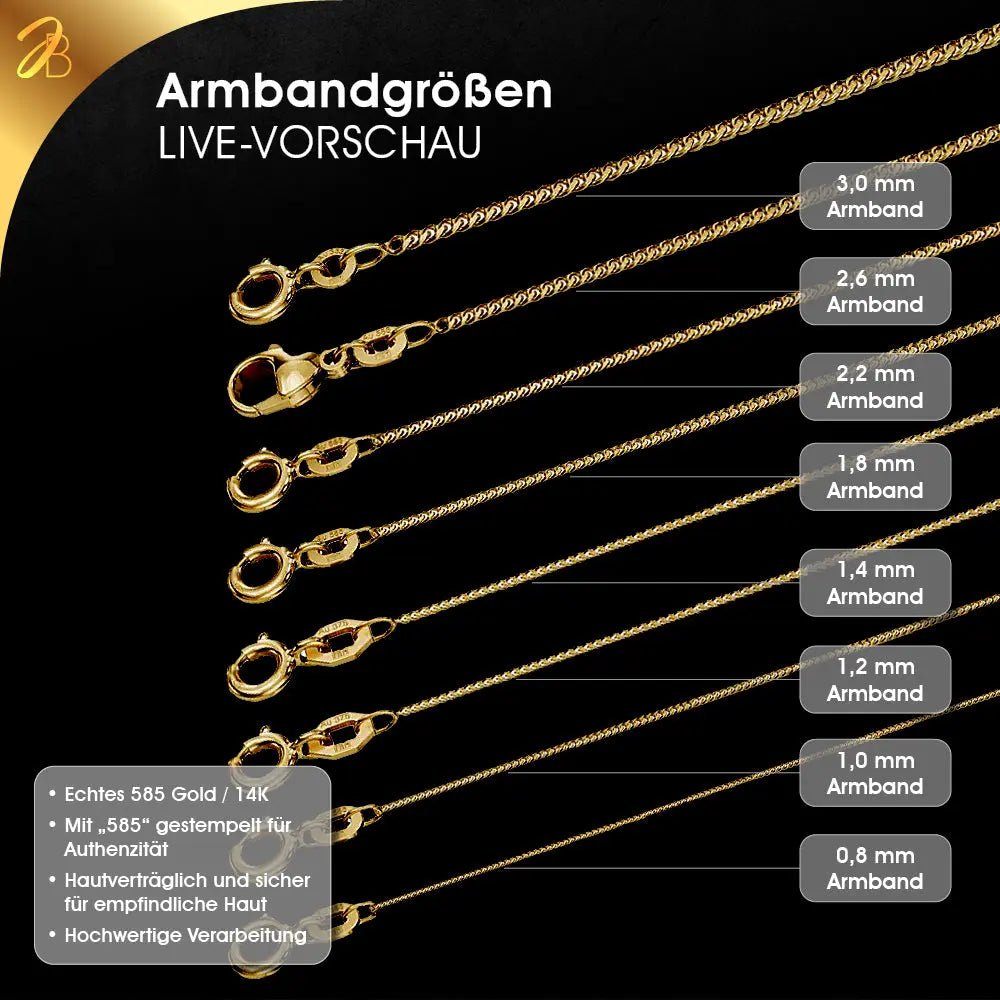 JB Edles Damen Goldarmband mit Zwischenöse Singapur 585 - 14 Kt 19 cm