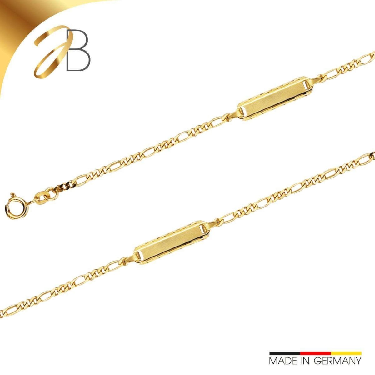 JB Edles Damen ID Goldarmband Figaro Diamantiert 2,1 mm 333 Gold