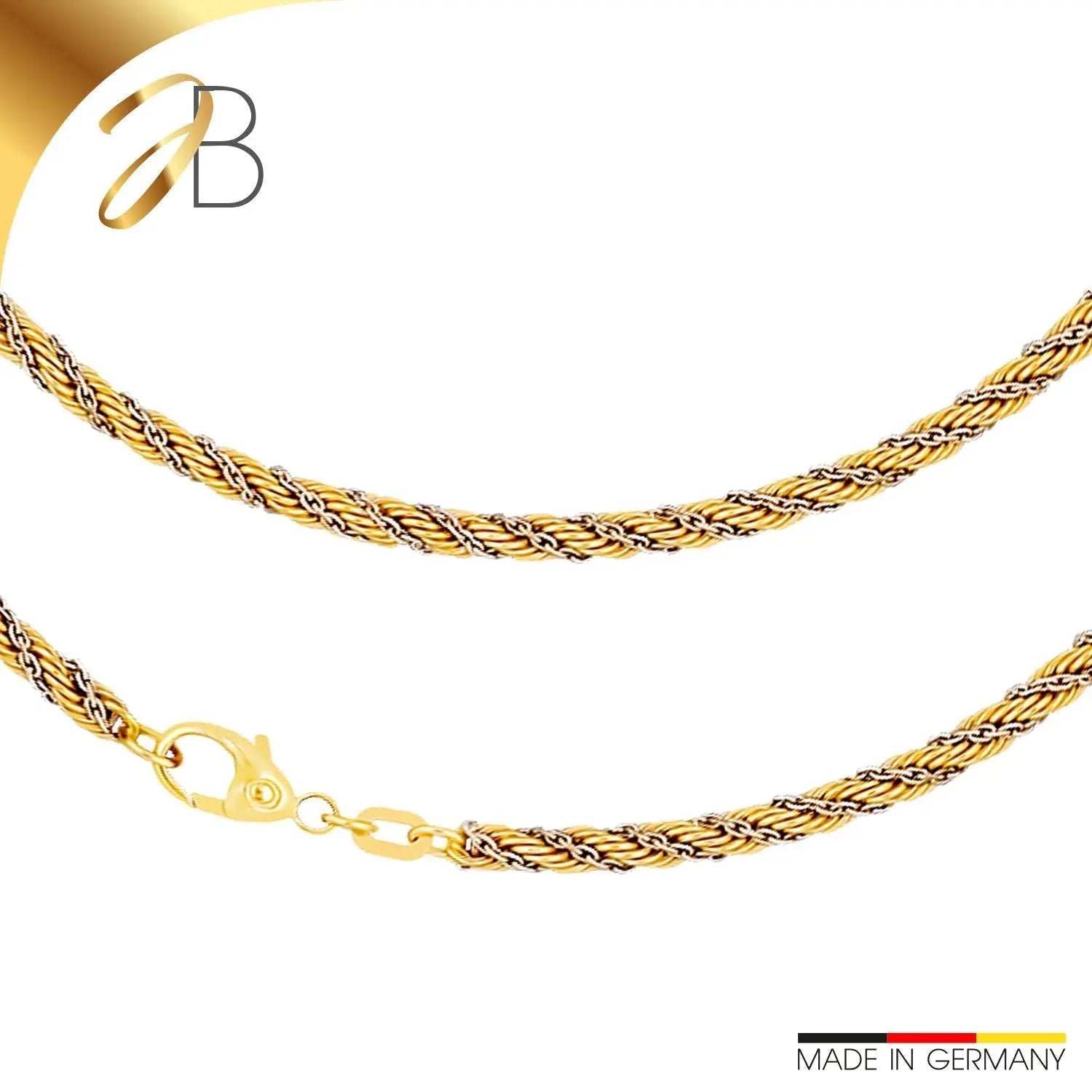 JB Herren Collier Kordel hohl 3,3 mm Bicolor 585 14 Kt 42 cm