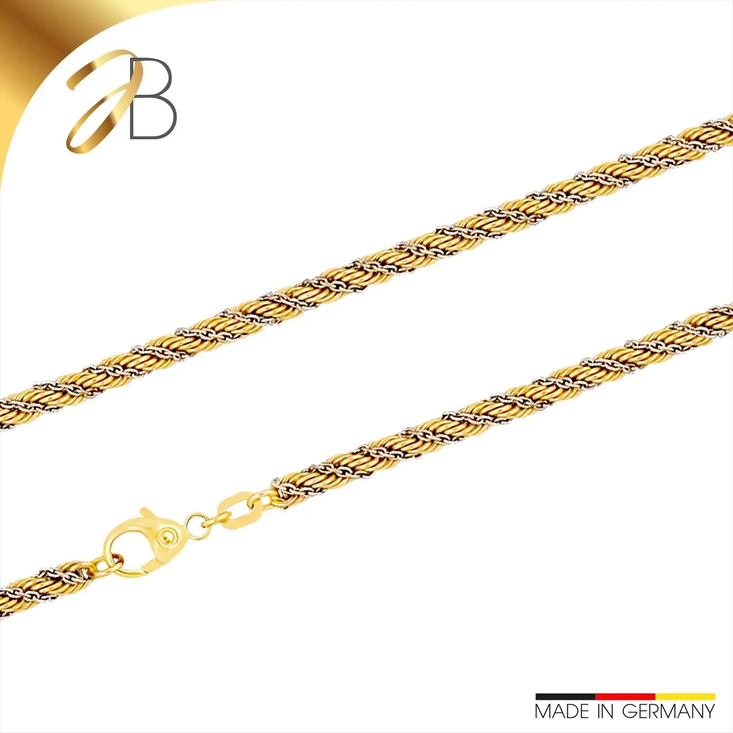 JB Herren Collier Kordel hohl 3,3 mm Bicolor 585 14 Kt 42 cm