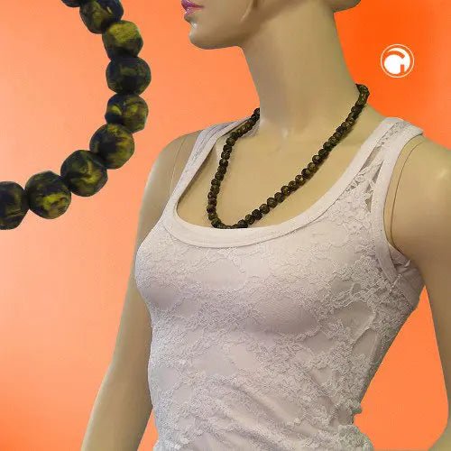 Kette 10mm Kunststoffperlen Barockperlen olivgrün - schwarz - marmoriert 60cm