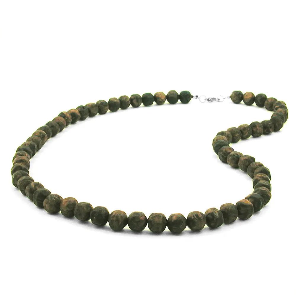 Kette 10mm Kunststoffperlen Barockperlen olivgrün - schwarz - marmoriert 60cm