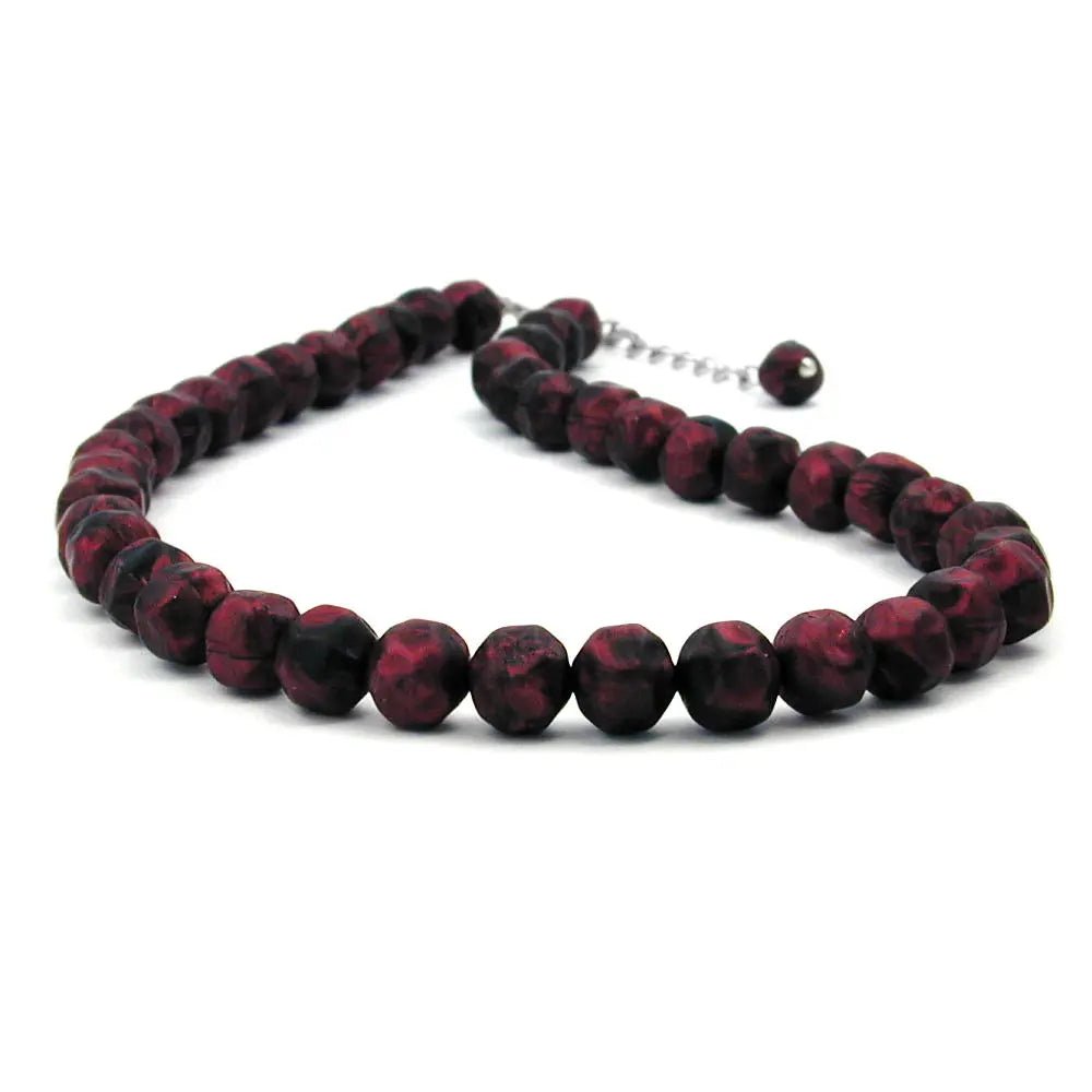 Kette 10mm Kunststoffperlen Barockperlen rot - schwarz - marmoriert 42cm