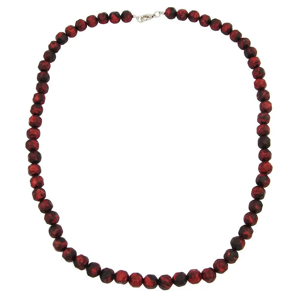 Kette 10mm Kunststoffperlen Barockperlen rot - schwarz - marmoriert 60cm