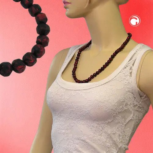 Kette 10mm Kunststoffperlen Barockperlen rot - schwarz - marmoriert 60cm