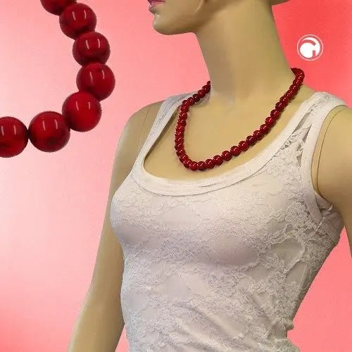 Kette 10mm Kunststoffperlen johannisbeerrot - marmoriert 55cm