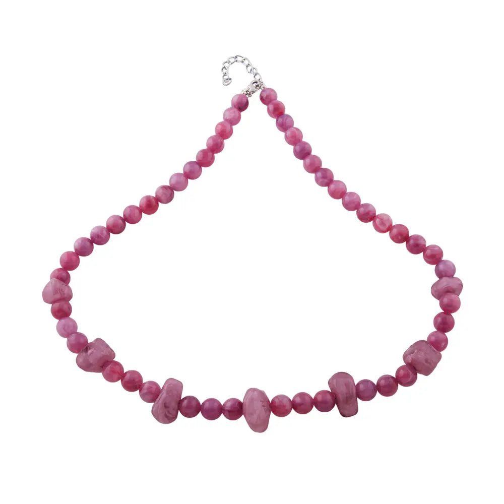 Kette 10mm Perle Kunststoff lila - weiß - rot - marmoriert mit verschiedenen unrunden Perlen 55cm