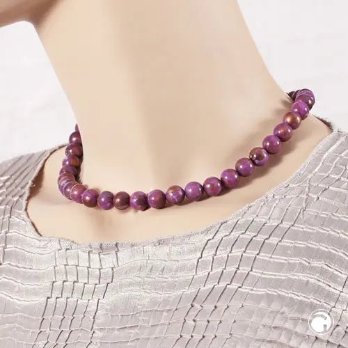 Kette 10mm Rundperle lila - marmoriert Kunststoff