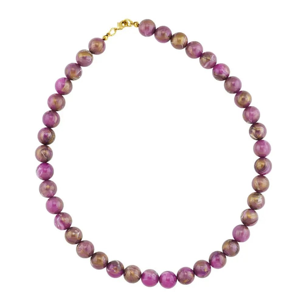 Kette 10mm Rundperle lila - marmoriert Kunststoff
