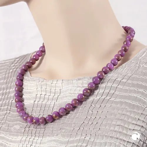 Kette 10mm Rundperle lila - marmoriert Kunststoff