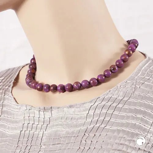 Kette 10mm Rundperle lila - marmoriert Kunststoff
