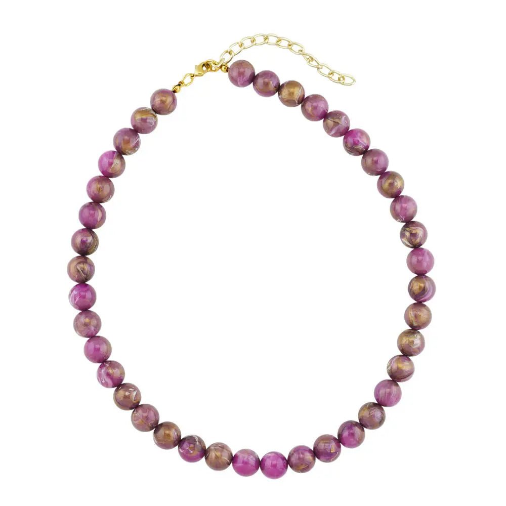 Kette 10mm Rundperle lila - marmoriert Kunststoff