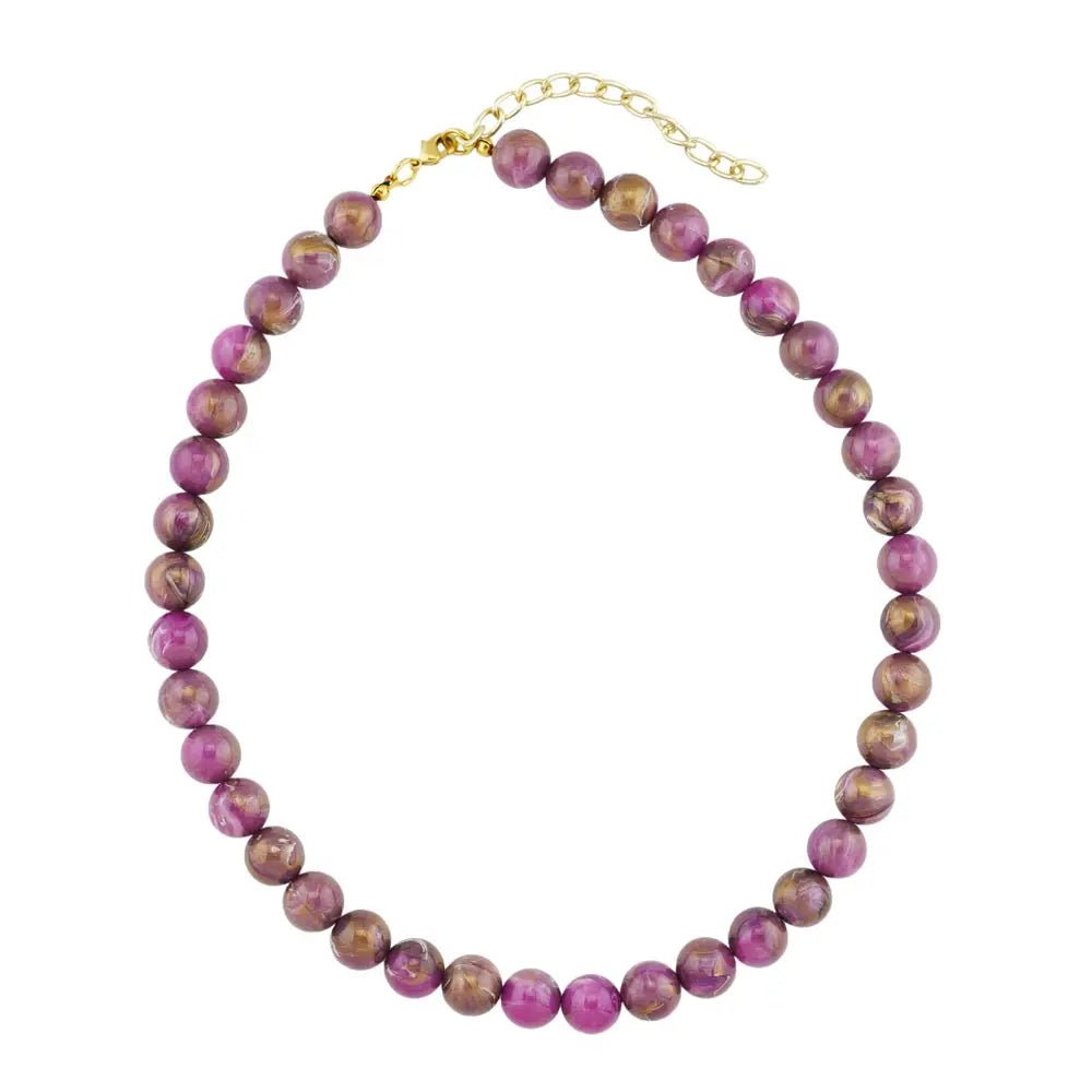 Kette 10mm Rundperle lila - marmoriert Kunststoff
