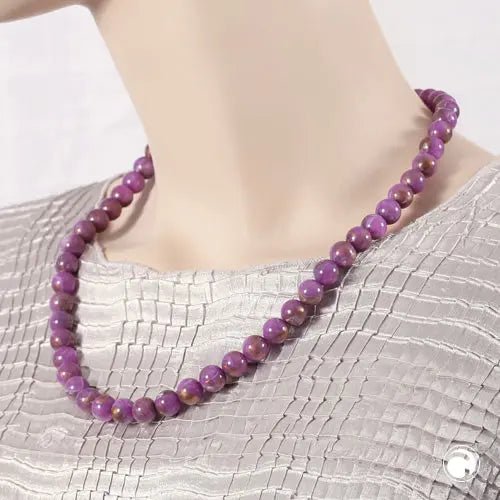 Kette 10mm Rundperle lila - marmoriert Kunststoff