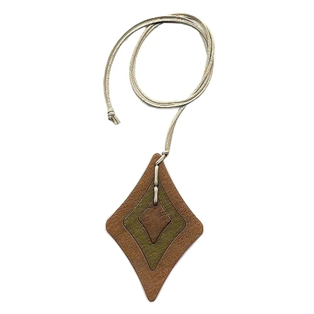 Kette 115x75 Kunststoff Rhombus braun - grün Kordel beige - natur 90cm
