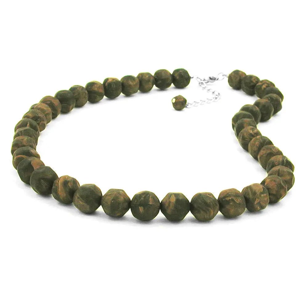 Kette 12mm Kunststoffperlen Barockperlen olivgrün - schwarz - marmoriert 50cm