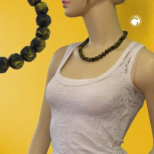 Kette 12mm Kunststoffperlen Barockperlen olivgrün - schwarz - marmoriert 50cm