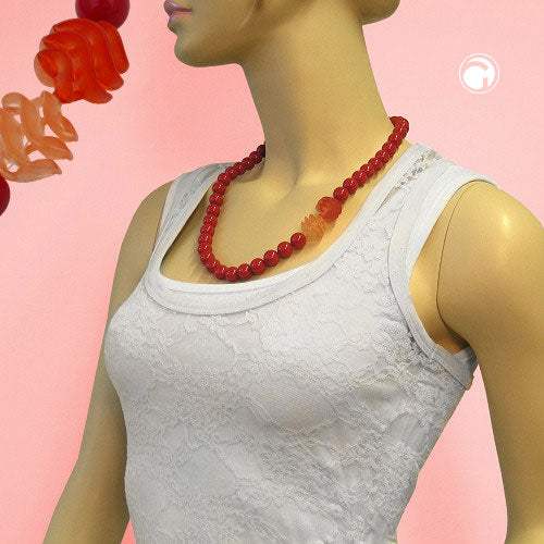 Kette 12mm Kunststoffperlen Rot Mit Spiralperlen 60 cm