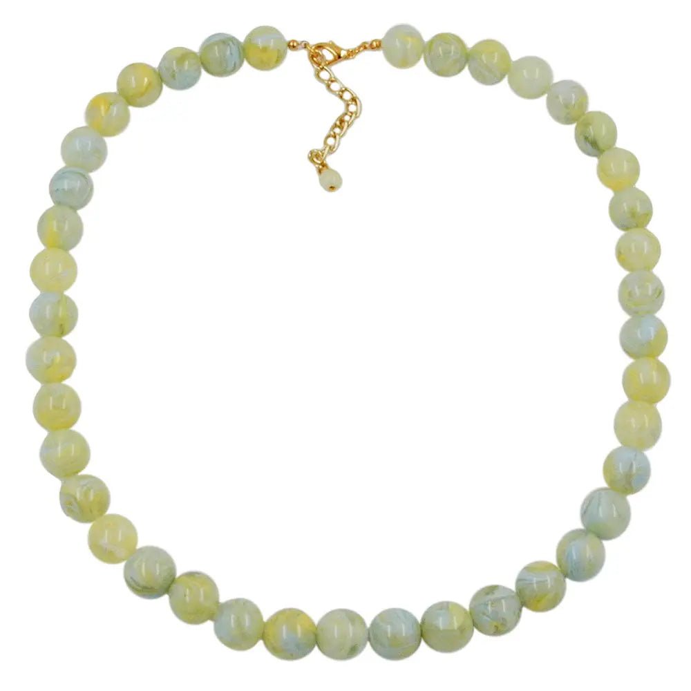Kette 12mm Kunststoffperlen türkis - grün - weiß - gelb marmoriert 55cm