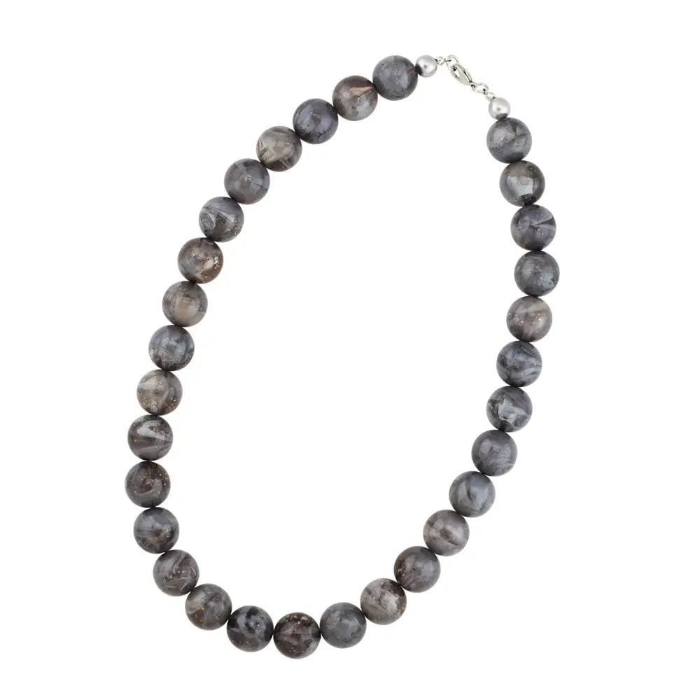 Kette 16mm Perlen grau - glitter 50cm