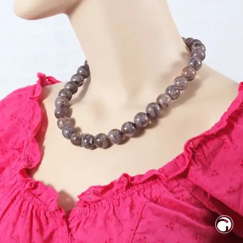 Kette 16mm Perlen grau - glitter 50cm