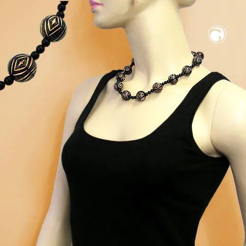 Kette 18mm Gravurperle Kunststoff schwarz - goldfarben 50cm
