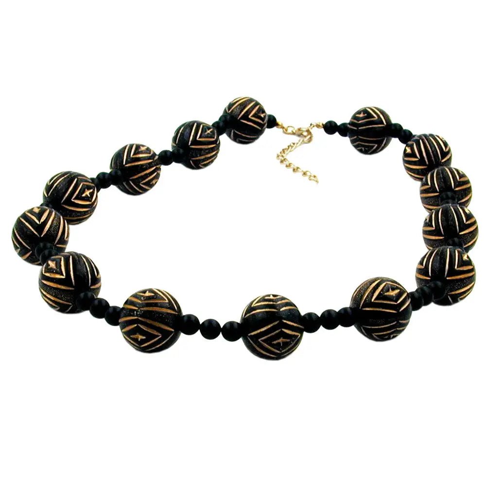 Kette 18mm Gravurperle Kunststoff schwarz - goldfarben 50cm