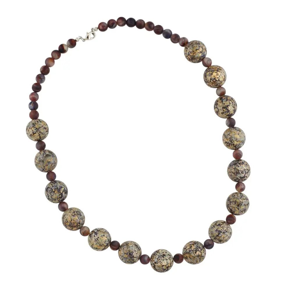 Kette 18mm Perle beige - braun - gold marmoriert Kunststoff 55cm