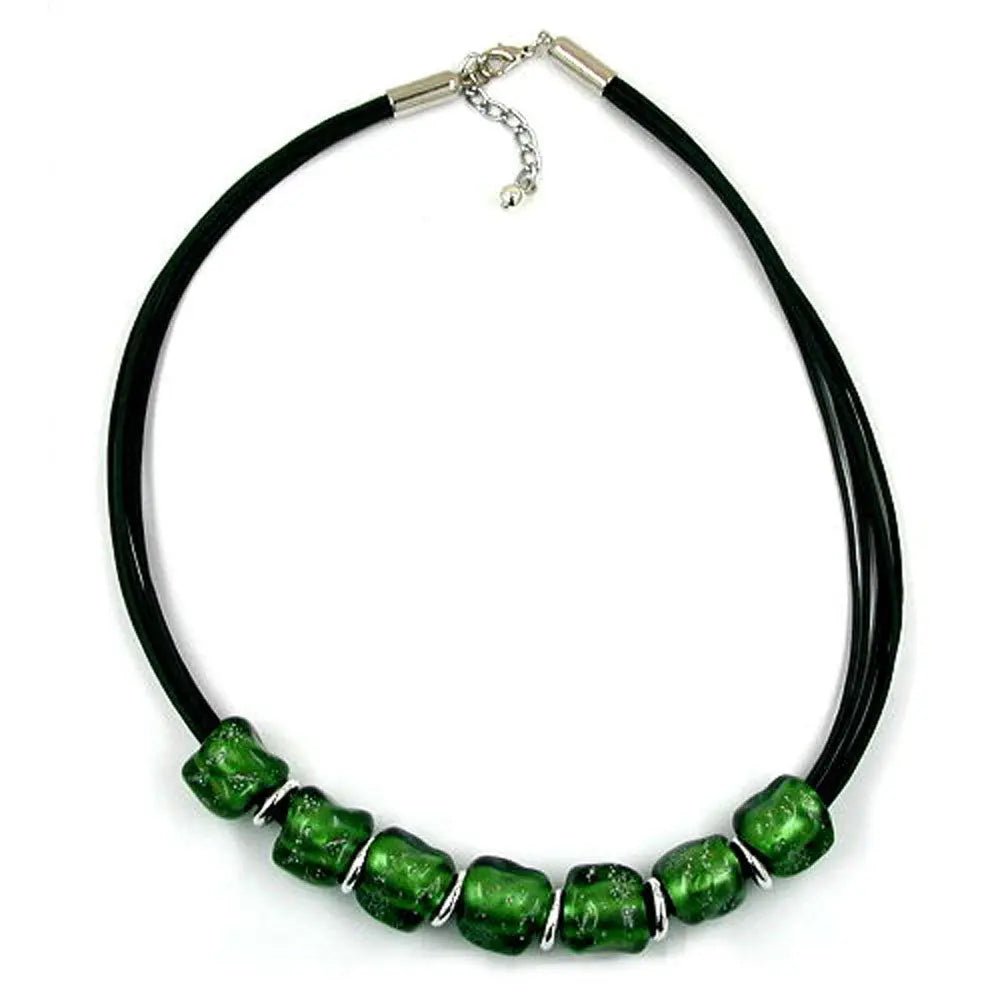 Kette 18x6mm Perle Kunststoff dunkelgrün - transparent Kordel grün 50cm