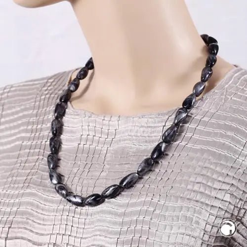 Kette 20x10mm Winkelperle Kunststoff grau - silber - marmoriert glänzend 60cm