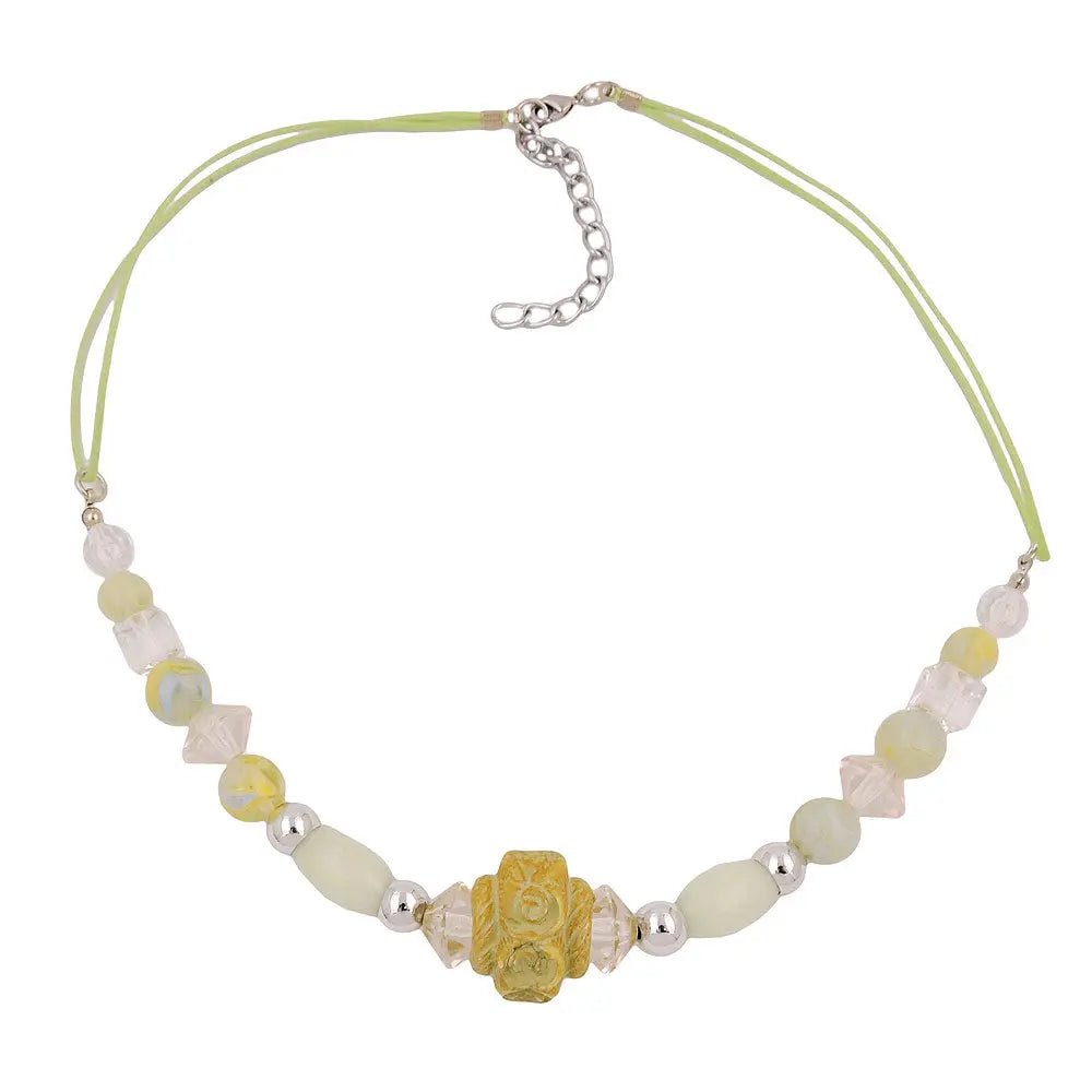 Kette 21x16mm Rosenperle Kunststoff griechisch hellgrün Kordel lindgrün 45cm