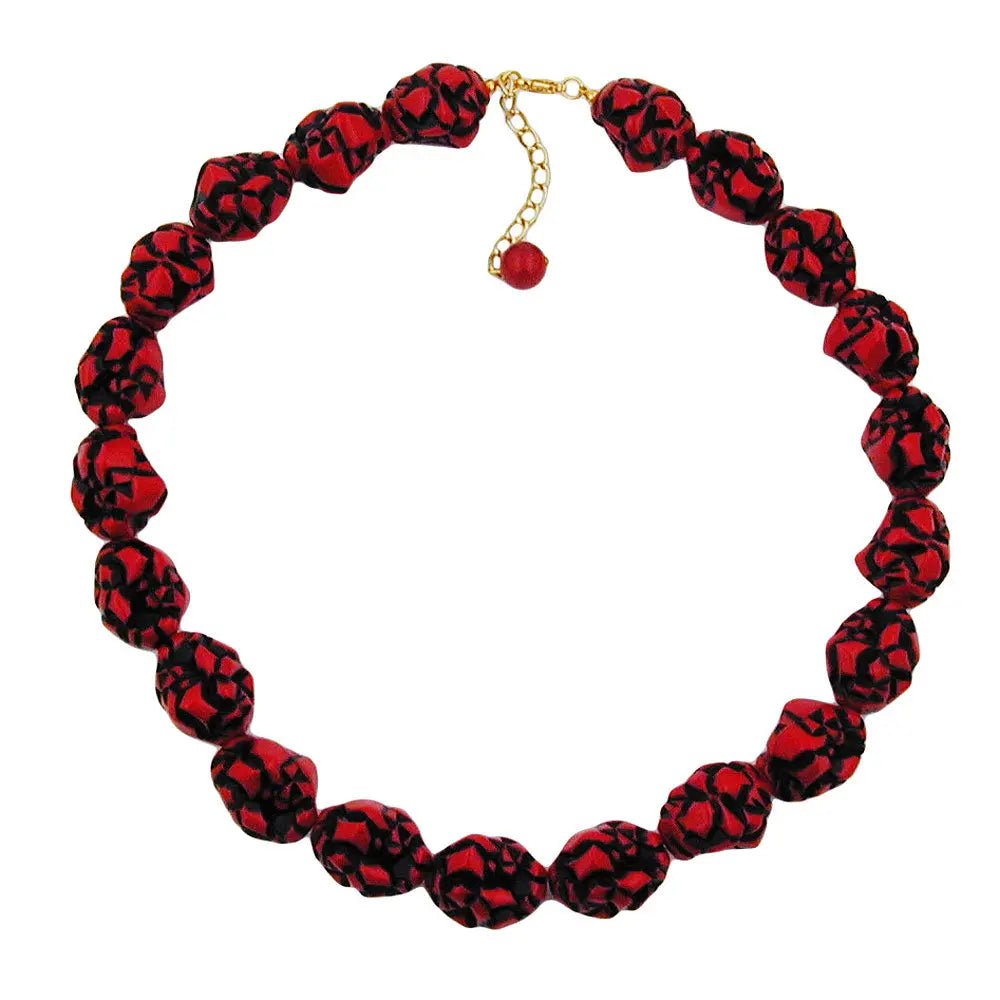 Kette 23x19mm Kunststoffperlen Kieselstein rot - schwarz - marmoriert 50cm