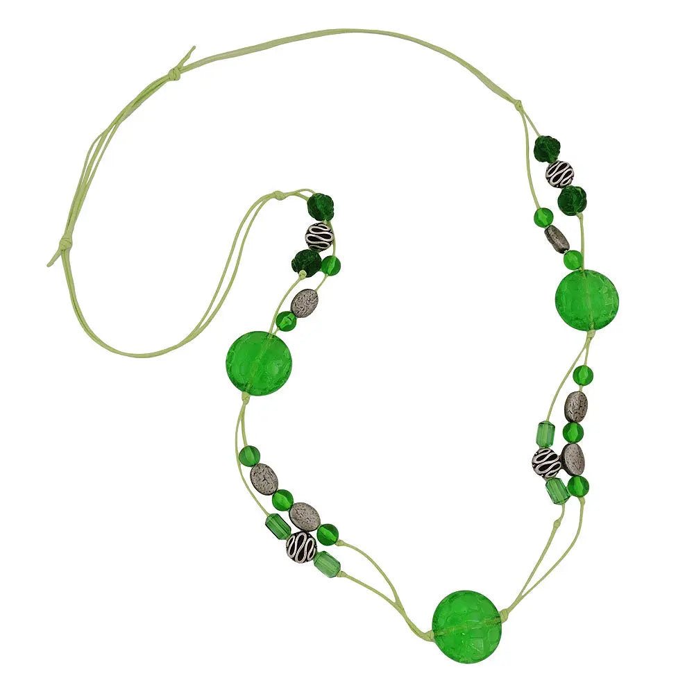 Kette 25mm Krokoperle grün - transparent und altsilberne Kunststoffperlen Kordel hellgrün 90cm