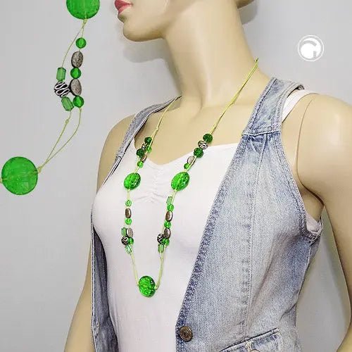 Kette 25mm Krokoperle grün - transparent und altsilberne Kunststoffperlen Kordel hellgrün 90cm