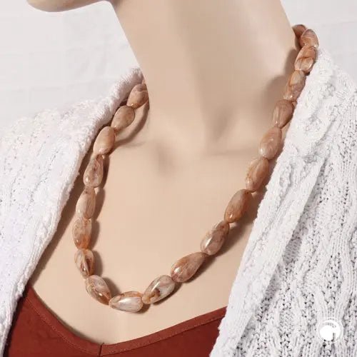 Kette 25x17mm Winkelperle Kunststoff natur - beige - marmoriert glänzend 60cm