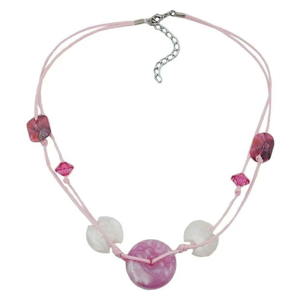 Kette 30x11mm Kunststoffperle Scheibe rosa - seidig weiß Kordel rosa 50cm