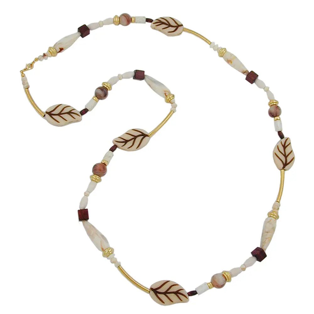 Kette 31x19mm Blätter beige - braun Kunststoff 92cm
