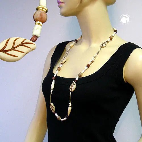 Kette 31x19mm Blätter beige - braun Kunststoff 92cm