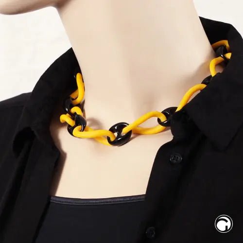 Kette 35x18mm große Glieder gelb - schwarz Kunststoff 45cm