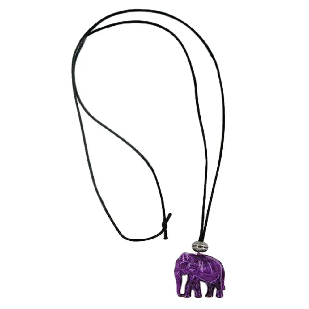 Kette 35x32x18mm Elefant Kunststoff lila - weiß marmoriert Kordel schwarz 90cm