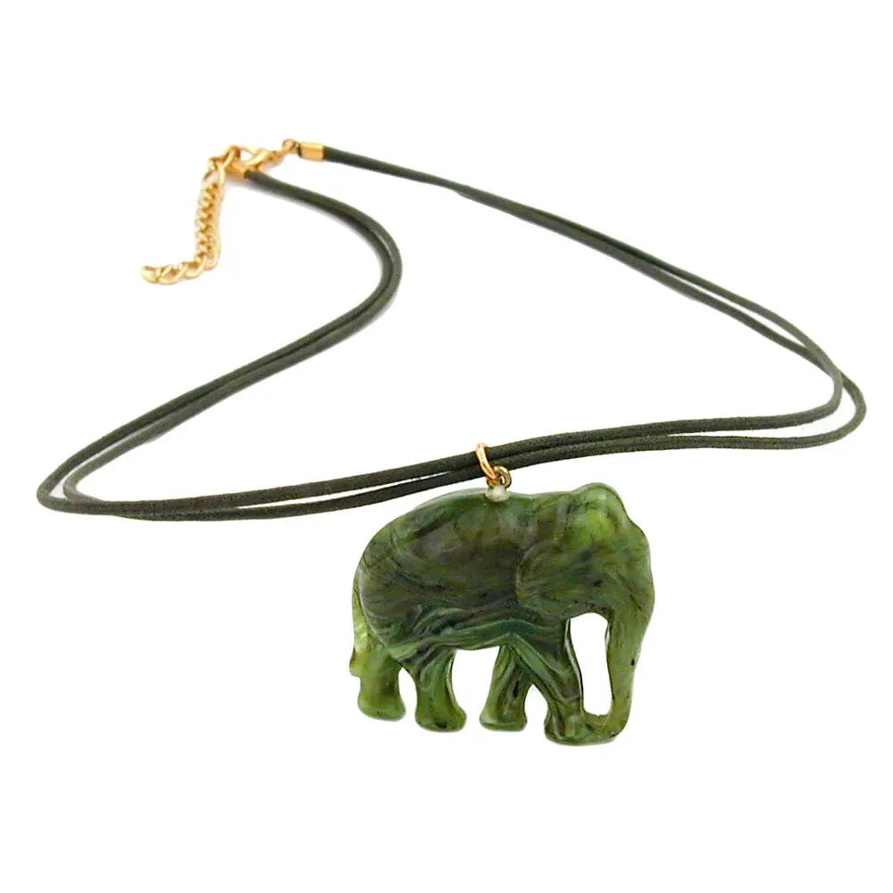 Kette 35x32x18mm Elefant Kunststoff olivgrün - marmoriert glänzend Kordel oliv 50cm