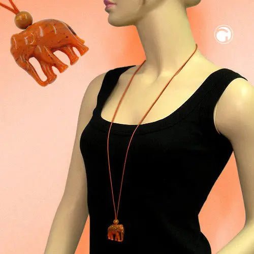 Kette 35x32x18mm Elefant Kunststoff orange - schwarz marmoriert Kordel orange 90cm