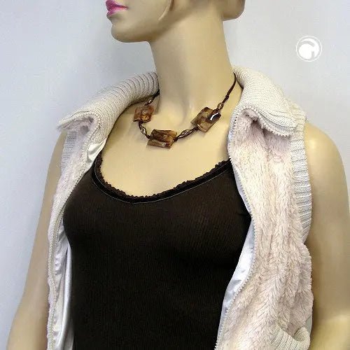 Kette 3x 35x25mm - Viereck gewellt braun - beige - marmoriert Kordel 45cm