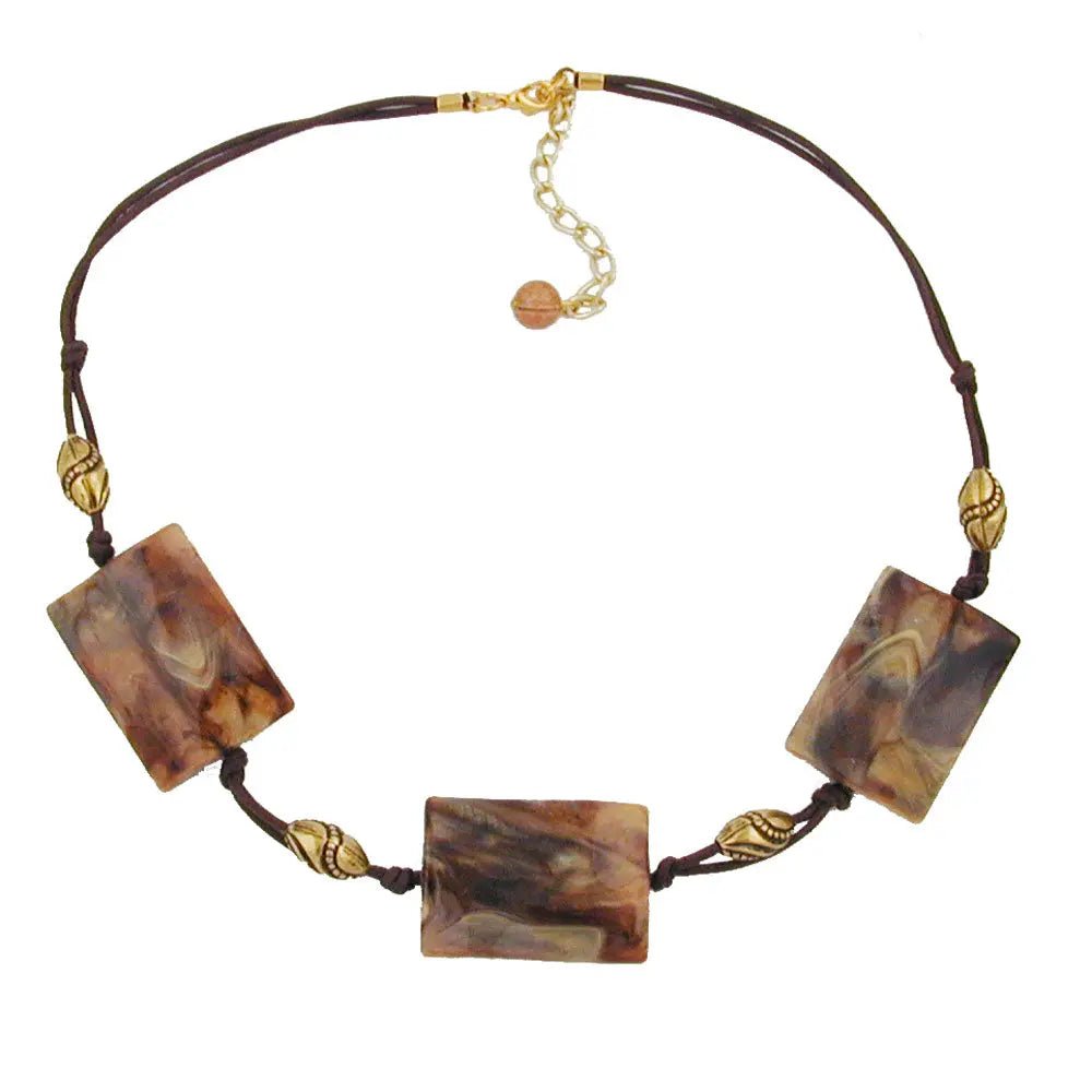 Kette 3x 35x25mm - Viereck gewellt braun - beige - marmoriert Kordel 45cm