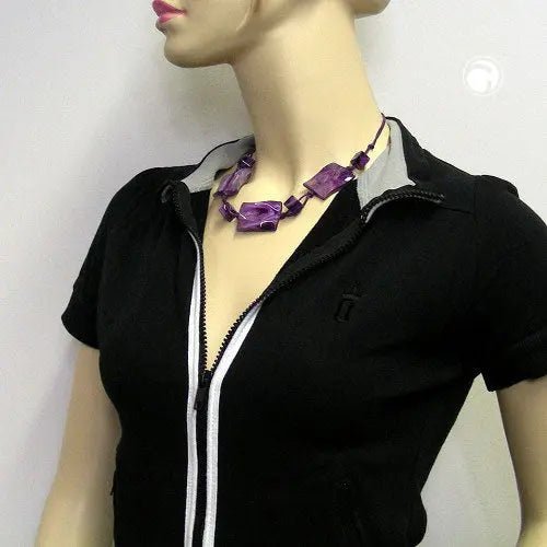 Kette 3x 35x25mm - Viereck gewellt lila - marmoriert 45cm