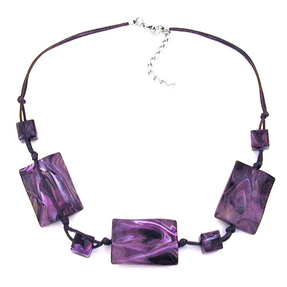 Kette 3x 35x25mm - Viereck gewellt lila - marmoriert 45cm