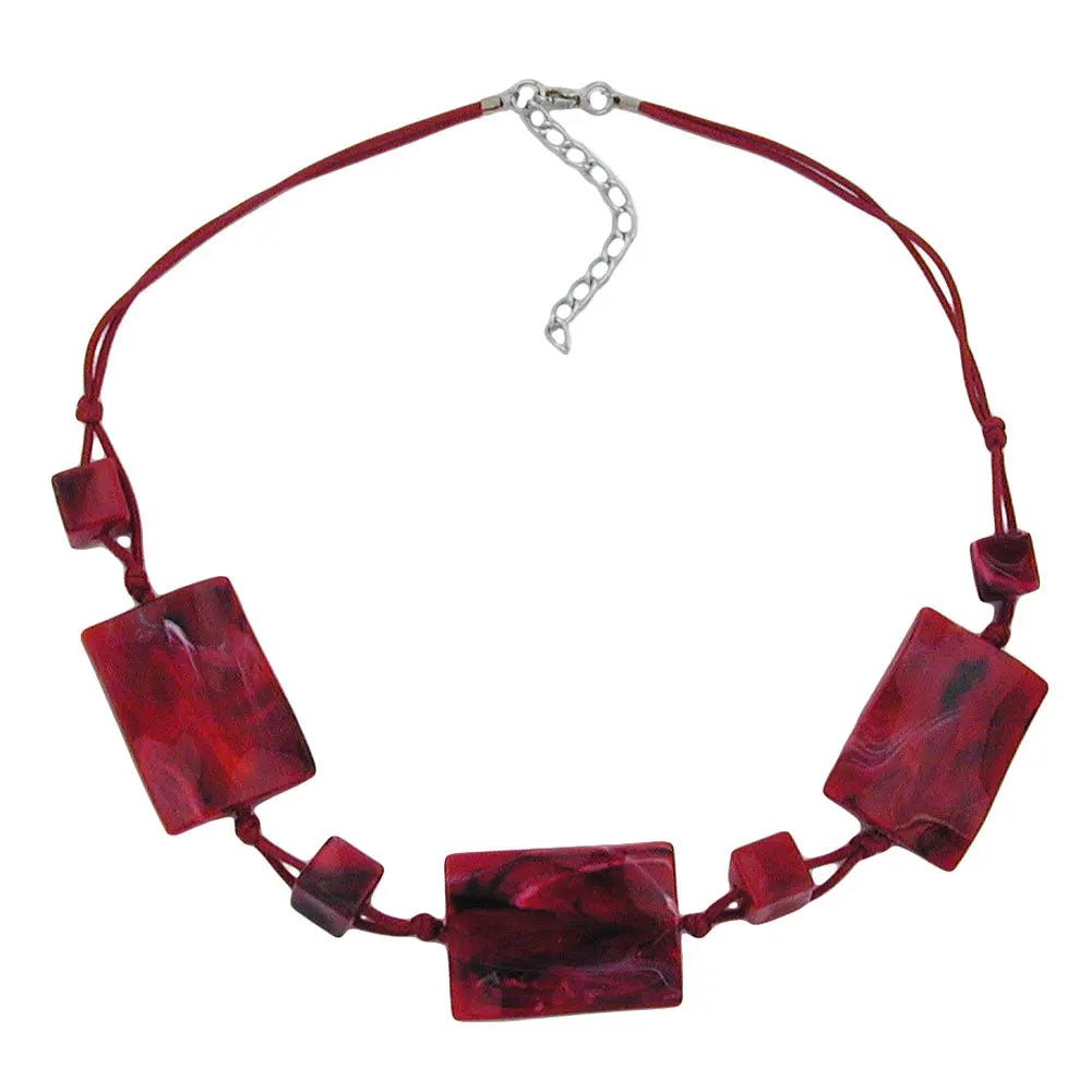 Kette 3x 35x25mm - Viereck gewellt rot - schwarz - marmoriert 45cm