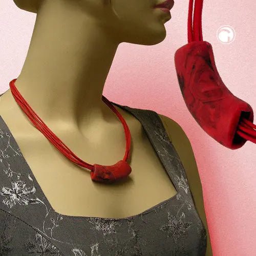 Kette 54x19mm Anhänger Rohr flach gebogen hellrot - marmoriert matt Kunststoff 50cm